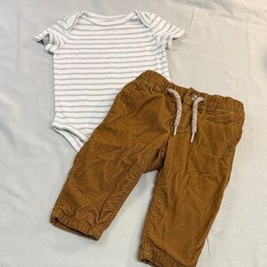 GAP - Striped Baby Onesie Top and Lined Brown Corduroy Pants Set